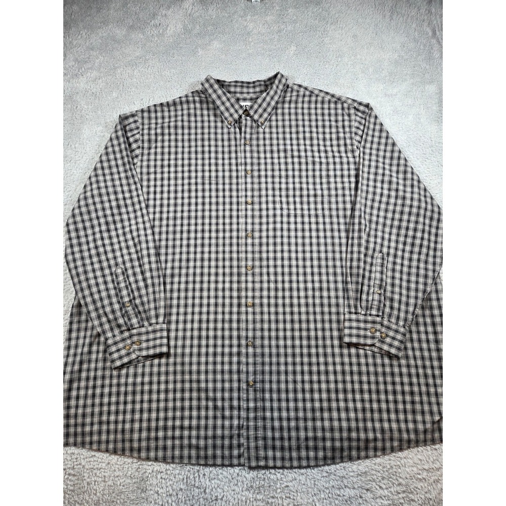 HB Button Down Shirt 4XLT Black Gray Plaid Mens Long Sleeve Cotton Blend